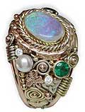Creative Custom Celtic Ring w/ Opal, Pearl, Tsavorite, diamonds